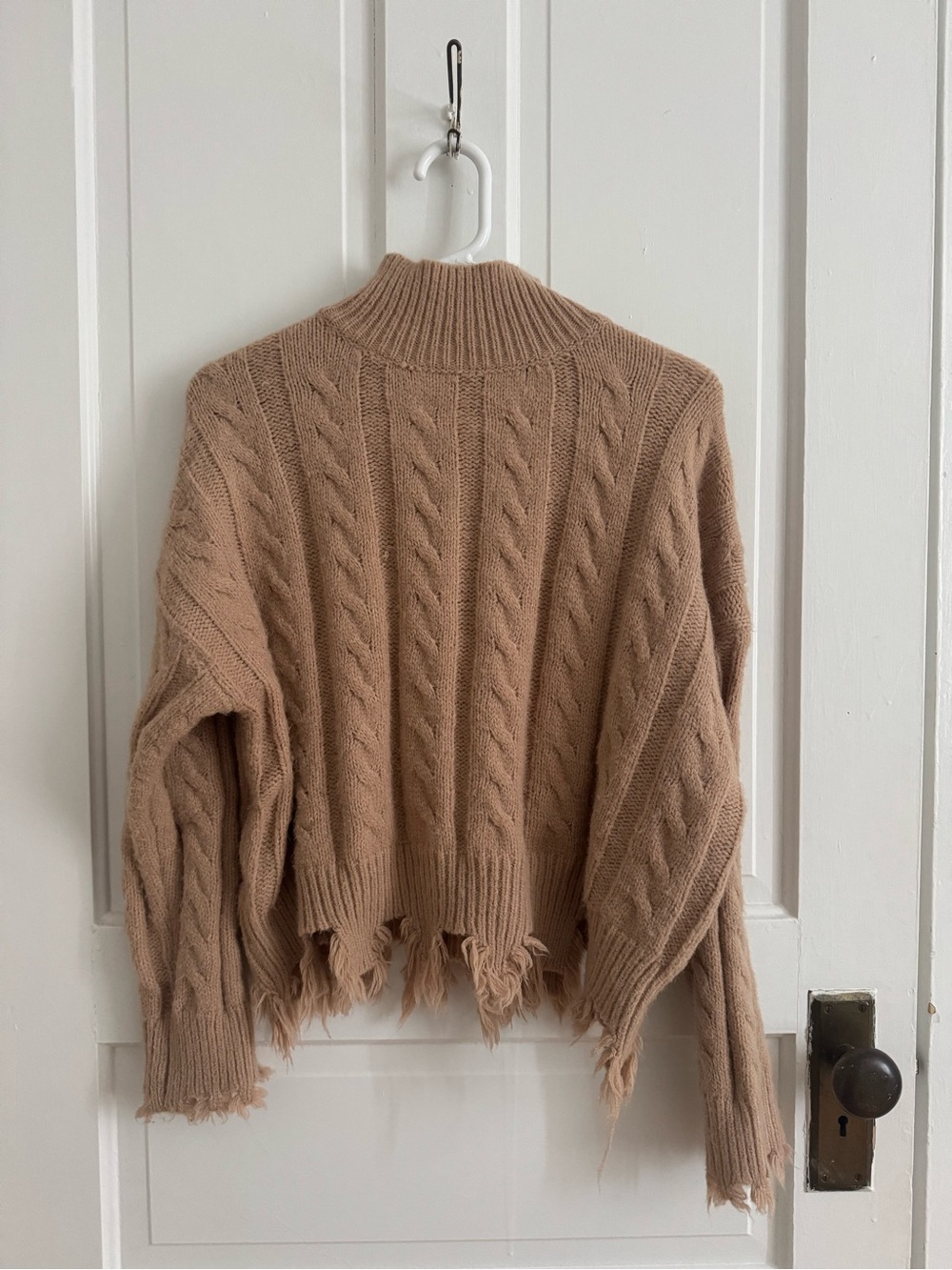 Dreamers Women’s Tan Cable Knit Distressed Sweater